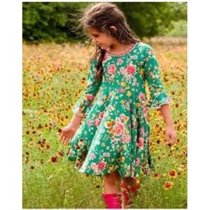 Wildflowers Clothing Girls Teal Floral Long Sleeve Lace Trim Dress Size 6